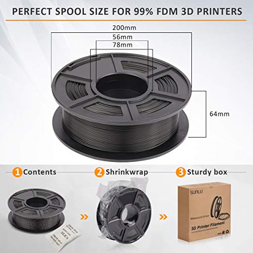 SUNLU ABS Filament 1.75mm, Highly Resistant Durable 3D Printer Filament, Dimensional Accuracy +/- 0.02mm, 1kg Spool(2.2lbs), 395 Meters, Strong ABS Consumables, Black