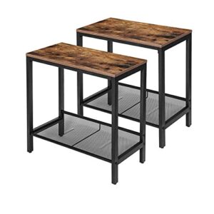 hoobro side tables, set of 2 narrow nightstands, industrial end table with flat or slant adjustable mesh shelf for small spaces, stable metal frame and easy assembly, rustic brown and black bf24bz01