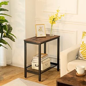 HOOBRO Side Tables, Set of 2 Narrow Nightstands, Industrial End Table with Flat or Slant Adjustable Mesh Shelf for Small Spaces, Stable Metal Frame and Easy Assembly, Rustic Brown and Black BF24BZ01