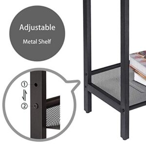 HOOBRO Side Tables, Set of 2 Narrow Nightstands, Industrial End Table with Flat or Slant Adjustable Mesh Shelf for Small Spaces, Stable Metal Frame and Easy Assembly, Rustic Brown and Black BF24BZ01