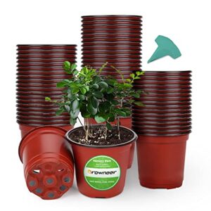 growneer 60 packs 6 inches plastic plant nursery pots with 15 pcs plant labels, seed starting pot flower plant container for succulents, seedlings, cuttings, transplanting