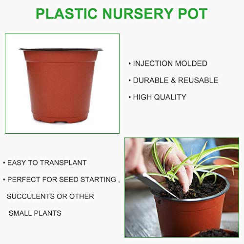 GROWNEER 60 Packs 6 Inches Plastic Plant Nursery Pots with 15 Pcs Plant Labels, Seed Starting Pot Flower Plant Container for Succulents, Seedlings, Cuttings, Transplanting