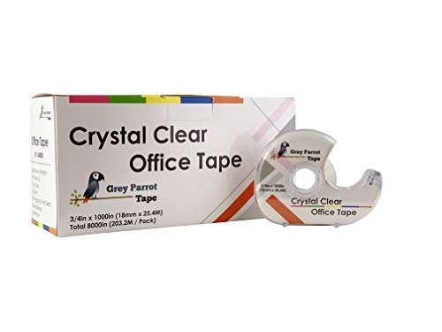 Greyparrot Office Clear Office Refill Tape Rolls + Dispenser(8 Pack),(3/4” X 1000in/pack). for Craft Jobs, Gift Wrapping, Office Work Clear(Transparent) Glossy Finish, Refillable (8000 inch/Total)