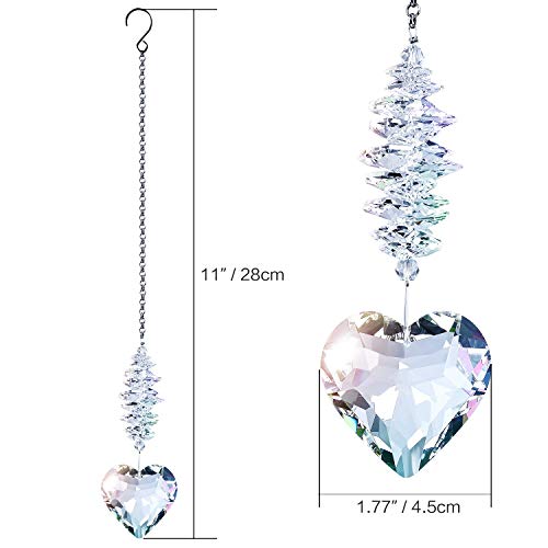 Shario 45mm Clear Glass Heart Crystal Ball Prism Pendant, Suncatcher for Windows, Indoor Outdoor Garden Hanging Décor, Gifts for Women, Mom and Children (Clear)…