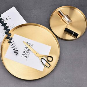 Decorative Storage Tray,Gold Round Tray,Modern Stainless Steel Metal Decorative Storage Organizer Tray Serving Tray Dish Presentation Plates for Jewelry,Makeup,Fruit,Cupcake(L)