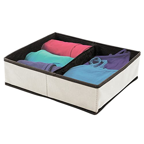 mDesign Soft Fabric Dresser Drawer and Closet Storage Organizer Bin for Bedroom - Holds Lingerie, Bras, Socks, Leggings, Clothes, Purses, Scarves, Jane Collection - 2 Pack - Cream/Espresso Brown
