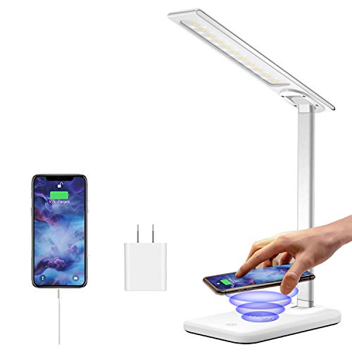 GSBLUNIE LED Desk Lamp with Wireless Charger,Dimmable Office Desk Lamp with USB Charging Port,Touch Control,3 Lighting Modes 6 Brightness Levels,Eye-Caring Table Lamp for Christmas Gift,Studying