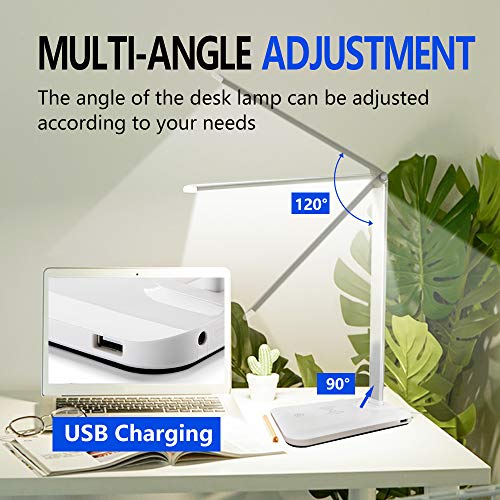 GSBLUNIE LED Desk Lamp with Wireless Charger,Dimmable Office Desk Lamp with USB Charging Port,Touch Control,3 Lighting Modes 6 Brightness Levels,Eye-Caring Table Lamp for Christmas Gift,Studying