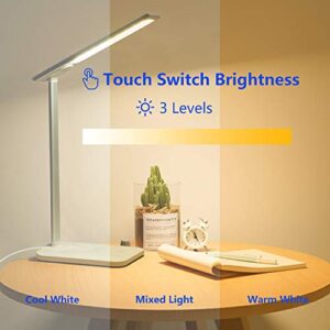 GSBLUNIE LED Desk Lamp with Wireless Charger,Dimmable Office Desk Lamp with USB Charging Port,Touch Control,3 Lighting Modes 6 Brightness Levels,Eye-Caring Table Lamp for Christmas Gift,Studying