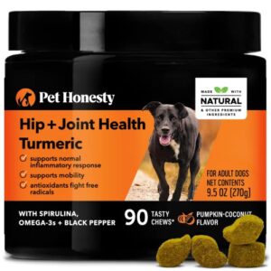 pethonesty turmeric joint health for dogs - hip & joint supplement soft chews | omega-3 fish oil, black pepper, & coconut to support joint health, ease stiffness - promotes digestive & immune health