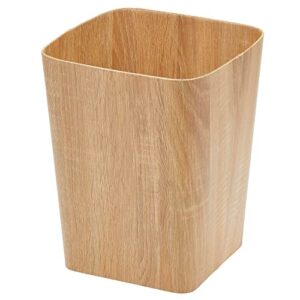 mdesign square trash can wastebasket, garbage container bin - for bathrooms, powder rooms, kitchens, home offices - natural/tan wood print