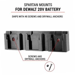 Spartan Mount for DeWalt 20V Battery - 1 Mount, 3 Battery Slots, Wall Mount Storage Rack for Batteries, Cordless Drill and Power Tool Organizer, Garage Organization