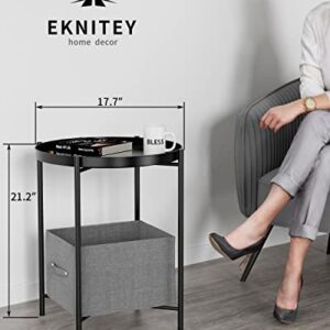 EKNITEY End Table,Folding Metal Side Table Waterproof Small Coffee Table Sofa Side Table with Removable Tray for Living Room Bedroom Balcony and Office