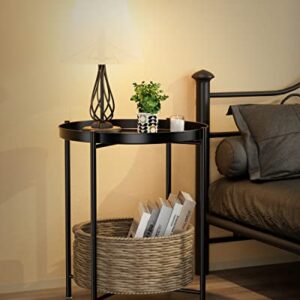 EKNITEY End Table,Folding Metal Side Table Waterproof Small Coffee Table Sofa Side Table with Removable Tray for Living Room Bedroom Balcony and Office