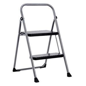amazon basics folding step stool - 2-step, steel, 200-pound capacity, grey and black