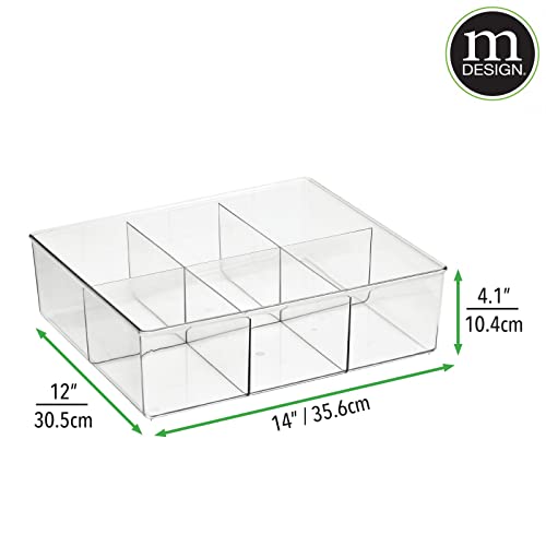 mDesign Plastic 6 Compartment Dresser Drawer Divided Organizer Bin for Scarves, Socks, Bras, Hair Ties, Belts, Underwear - Closet Shelf Storage Organization, Lumiere Collection, 2 Pack, Clear