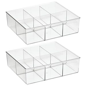 mDesign Plastic 6 Compartment Dresser Drawer Divided Organizer Bin for Scarves, Socks, Bras, Hair Ties, Belts, Underwear - Closet Shelf Storage Organization, Lumiere Collection, 2 Pack, Clear