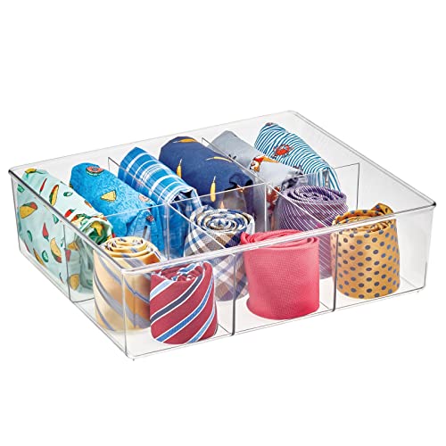 mDesign Plastic 6 Compartment Dresser Drawer Divided Organizer Bin for Scarves, Socks, Bras, Hair Ties, Belts, Underwear - Closet Shelf Storage Organization, Lumiere Collection, 2 Pack, Clear