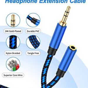 NC XQIN Headphone Extension Cable 1ft, 3.5mm Extension Nylon Braided Aux Extension Cable 3.5mm Audio Cable Extension 3.5mm Male to Female Audio Stereo Cable Compatible with Headphone Speaker