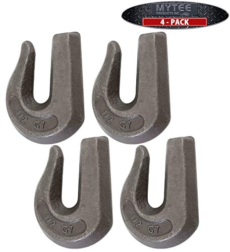 Mytee Products (4 Pack) G70 1/2" Weld On Chain Grab Hooks WLL# 11,300 lbs Bucket Flatbed Trailer Wrecker Tow Tie Down