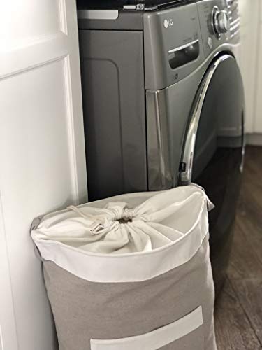 Over The Door Hanging Laundry Hamper Bag - Beautiful Linen - Drawstring Closure With Carry Strap - HOOKS NOT INCLUDED*