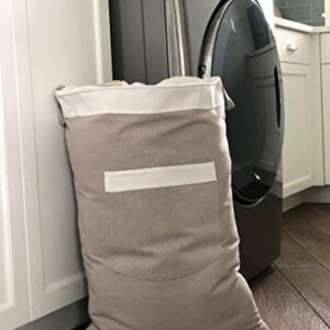 Over The Door Hanging Laundry Hamper Bag - Beautiful Linen - Drawstring Closure With Carry Strap - HOOKS NOT INCLUDED*