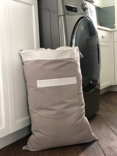 Over The Door Hanging Laundry Hamper Bag - Beautiful Linen - Drawstring Closure With Carry Strap - HOOKS NOT INCLUDED*