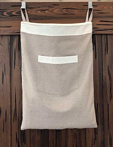 Over The Door Hanging Laundry Hamper Bag - Beautiful Linen - Drawstring Closure With Carry Strap - HOOKS NOT INCLUDED*