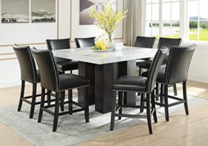 steve silver camila marble top square 9 piece counter height dining set in black