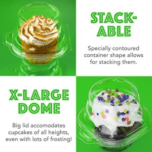 Clear Cupcake Boxes Individual Cupcake Containers | Stackable Cupcake Holder With Lid | Airtight Box Disposable Cupcake Containers | Dome Cupcake Carrier | Cupcake Holders Individual 100 Per Pack