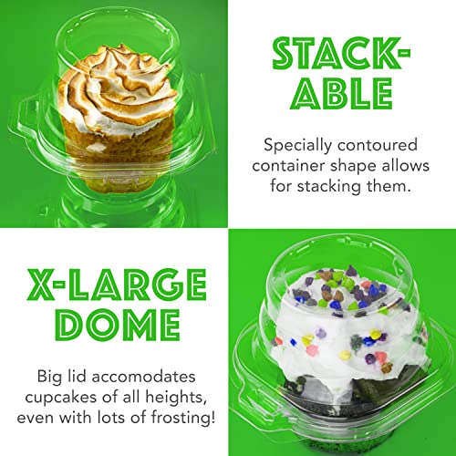 Clear Cupcake Boxes Individual Cupcake Containers | Stackable Cupcake Holder With Lid | Airtight Box Disposable Cupcake Containers | Dome Cupcake Carrier | Cupcake Holders Individual 100 Per Pack