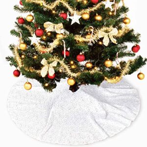 christmas tree skirt sequin tree skirt xmas pine tree ornaments artificial christmas pine tree skirt holiday decor (30 inch, white)