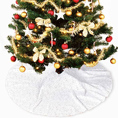 Christmas Tree Skirt Sequin Tree Skirt Xmas Pine Tree Ornaments Artificial Christmas Pine Tree Skirt Holiday Decor (30 Inch, White)