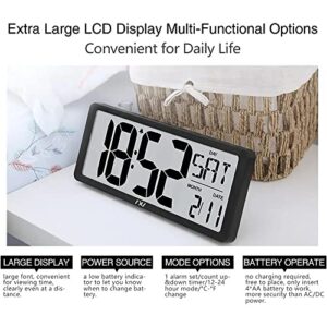 TXL Digital Wall Clock Large Display, Custom Alarm/Calendar/Count Up-Down Timer, Switchable Temp in F/C, 12/24Hr Desktop Day Clock, Battery Operated 14.17" Clock with 4.6" Digits for Gym Office-Black