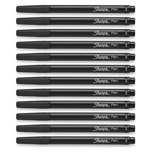 sharpie plastic point stick water resistant pen, 0.8mm, fine point, pack of 12, black (black barrel)