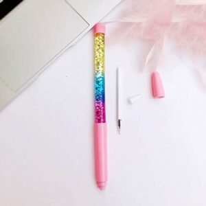 4pcs Fairy Stick Ballpoint Pen Glitter Liquid Sand Pen Bling Rainbow Dynamic Crystal Ball Pen Gel Ink Pen Student Pen Rollerball Pens for Women Girl Gift Stationery School Office Supplies (Blue Ink)