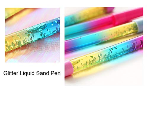 4pcs Fairy Stick Ballpoint Pen Glitter Liquid Sand Pen Bling Rainbow Dynamic Crystal Ball Pen Gel Ink Pen Student Pen Rollerball Pens for Women Girl Gift Stationery School Office Supplies (Blue Ink)