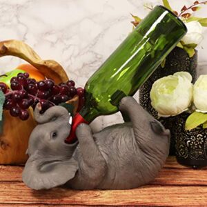 Ebros Kitchen Decor Playful Safari Elephant Wine Bottle Holder Figurine Animal Savanna Oil Wine Valet Storage with Pachyderm Elephant Theme