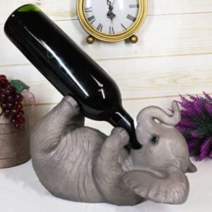 Ebros Kitchen Decor Playful Safari Elephant Wine Bottle Holder Figurine Animal Savanna Oil Wine Valet Storage with Pachyderm Elephant Theme