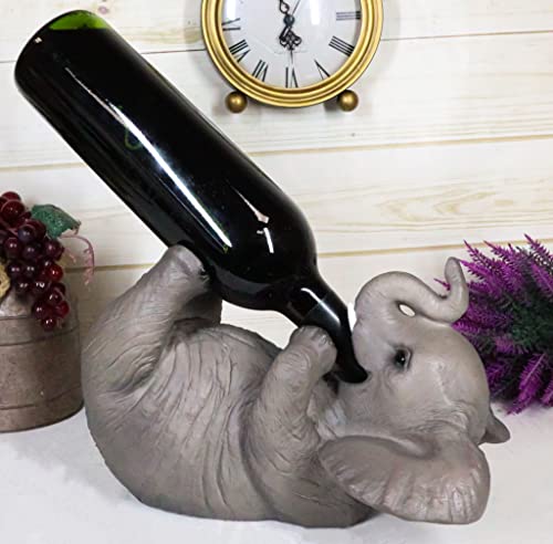 Ebros Kitchen Decor Playful Safari Elephant Wine Bottle Holder Figurine Animal Savanna Oil Wine Valet Storage with Pachyderm Elephant Theme