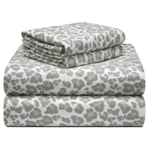 pointehaven 180 gsm velvet feel luxury cotton printed flannel sheet set, cal king, leopard