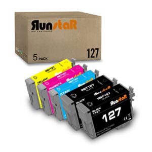 run star 5 pack t127 remanufactured ink cartridge replacement for epson 127 use for wf-3520 wf-3540 wf-7010 wf-7510 60 530 625 840 545 printer (2 black 1 cyan 1 magenta 1 yellow)