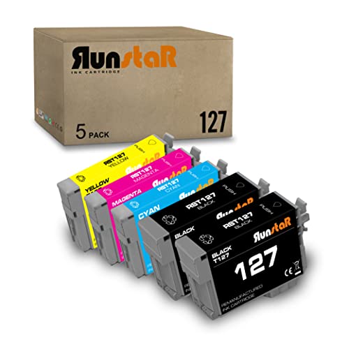 Run Star 5 Pack T127 Remanufactured Ink Cartridge Replacement for Epson 127 use for WF-3520 WF-3540 WF-7010 WF-7510 60 530 625 840 545 Printer (2 Black 1 Cyan 1 Magenta 1 Yellow)