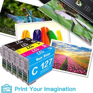 Run Star 5 Pack T127 Remanufactured Ink Cartridge Replacement for Epson 127 use for WF-3520 WF-3540 WF-7010 WF-7510 60 530 625 840 545 Printer (2 Black 1 Cyan 1 Magenta 1 Yellow)