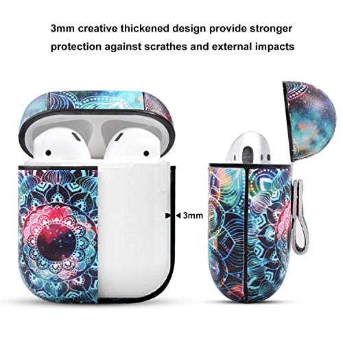 HIDAHE Airpods Case, AirPods Cases Cute, Airpods Skin, Airpods Accessories, Mandala Pattern Leather Case Cover Women Girls Hard Case for Airpods 1 & 2 Charging Case, Romantic Mandala in Galaxy