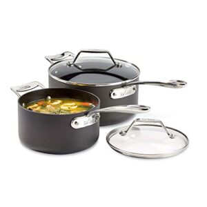 all-clad essentials hard anodized nonstick 4 piece sauce pan set 2.5, 4 quart pots and pans, cookware black