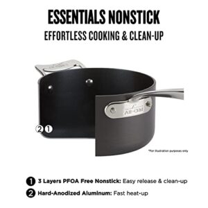 All-Clad Essentials Hard Anodized Nonstick 4 Piece Sauce Pan Set 2.5, 4 Quart Pots and Pans, Cookware Black