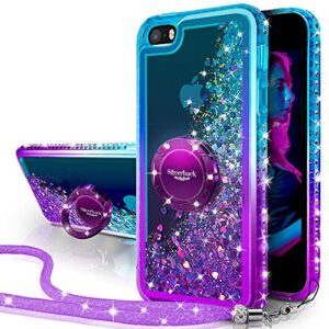 iphone se 2016 case, iphone 5s/5 case, silverback moving liquid holographic sparkle glitter case with kickstand,bling diamond bumper with ring protective apple iphone se case for girls women -purple