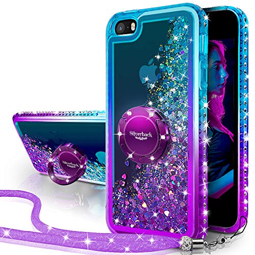 iPhone SE 2016 Case, iPhone 5S/5 Case, Silverback Moving Liquid Holographic Sparkle Glitter Case with Kickstand,Bling Diamond Bumper with Ring Protective Apple iPhone SE Case for Girls Women -Purple