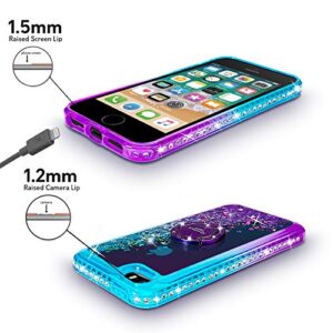 iPhone SE 2016 Case, iPhone 5S/5 Case, Silverback Moving Liquid Holographic Sparkle Glitter Case with Kickstand,Bling Diamond Bumper with Ring Protective Apple iPhone SE Case for Girls Women -Purple